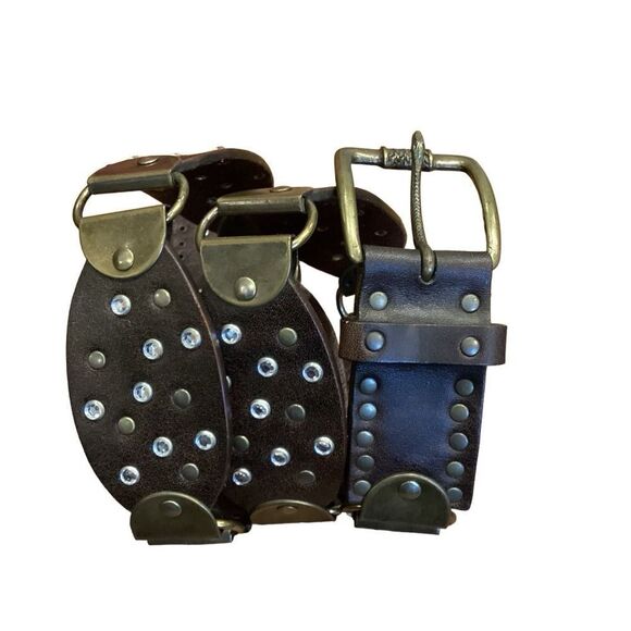 Nanni Studded Brown Leather Belt Bronze Accents Made in Italy Sz 38 - Picture 2 of 9